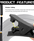 Close-up of pipe cutter and connector from Five Foot Automotive Vacuum Hose Kit With 64 Vacuum Hose Connectors And 6 Vacuum Lines Pipe Cutter Silicone Hoses In One Eighth To Three Eighths Inch Inner Diameters Heavy Duty Heat And Pressure Resistant For Gearhead Car Hobbyists.