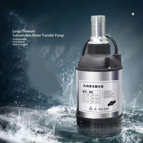 Cordless Submersible Water Transfer Pump Featuring A Heavy Duty 100w Brushless Motor Crushing Water Duty At 1268 Gph With A Rock Solid 8 Meter Lift Rating And Plug Free Battery Run, submersible pump in action.