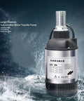 Heavy Duty Cordless Submersible Sump Pump Slurps Up Standing Water In A Flash While Its Brushless Motor Runs Cool And Handles Flood Cleanup Effortlessly All Day Long in action, surrounded by splashing water.