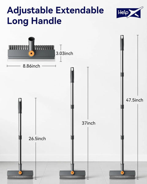 Grime Busting 3 In 1 Floor Scrub Brush With Adjustable Long Handle Heavy Duty Stiff Bristles Squeegee And Tweezers sizes shown