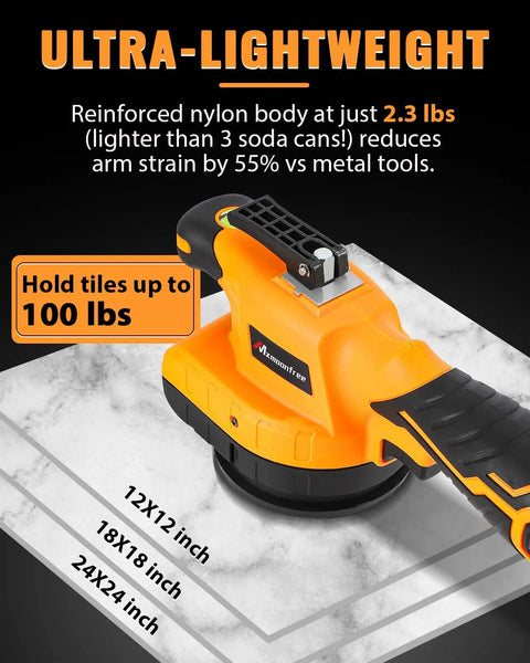 Ultra Lightweight Tile Vibration Tool With Suction Cup 2.3 Lb Workhorse on large tile, holds up to 100 lbs.