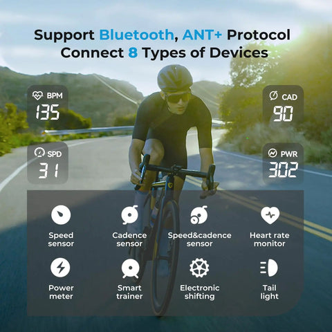 Cyclist using Color Screen Cycling Computer With Wireless GPS Navigation And Reroute Planning, WiFi and Bluetooth Sync