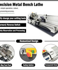 Lgxenzhuo Rc-210e Precision Metal Lathe With Dual Dual Chucks And Taper Mt5 Mt2. 8 X 32 Inch Benchtop Mini Metalworking Lathe with 4-way tool post and safety switch.