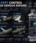Heavy Duty Metal Epoxy For Structural Repair That Holds Brackets Housings Frames And Tools On Metal And Aluminum Load Bearing Waterproof And Heat Resistant To 392F Drillable After Cure 1.69 Oz, showing application instructions.