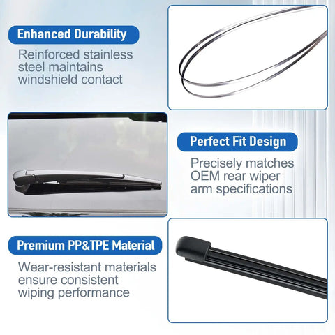 Volkswagen Tiguan Rear Windshield Wiper Blade Replacement 14.8 Inch Silicone Streak Free OEM with durability features