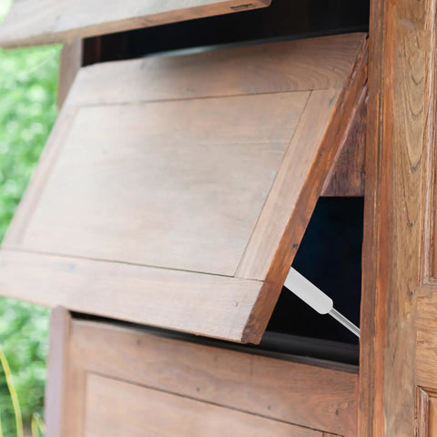 Gas Spring Cabinet Lid Support Hinge With Retractable Design for kitchen wardrobe doors installed in wooden cabinet frame.