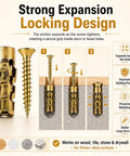 Hinge Repair Kit With Expansion Anchors And 6x14mm Dowels For Stripped Cabinet Holes showcasing expansion and locking design