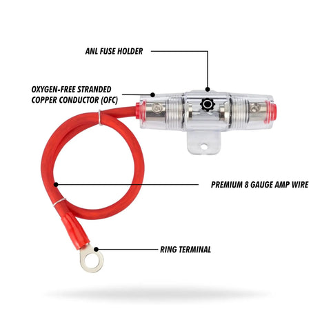 8 Gauge Power Wire 1ft With 100 AGU Fuse Holder And Ninety Nine Point Nine Percent Oxygen Free Copper Soft Touch Jacket