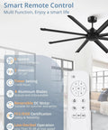 84 Inch Large Ceiling Fan Without Light With 8 Aluminum Blades 6 Speed Remote Quiet DC Motor Industrial Indoor Outdoor Fan