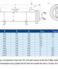 Diagram and specs of Shell And Tube Oil Cooler Heavy Duty For Industrial Hydraulic Injection Mold Machines Copper Tube Water Cooled Heat Exchanger With Three Quarter Inch Ports 300 Liter Capacity Or 300 Model