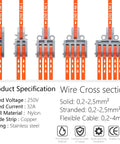 32 Piece Lever Wire Connector Kit for Quick Splicing product diagram showing internal parts and specifications for wiring use.