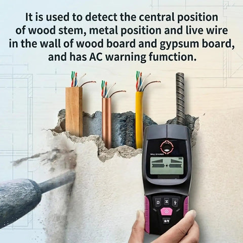 Wall Scanner Stud Finder 4 Modes Detector LCD Display Metal Wood Wire detecting wires behind wall for accurate scanning.