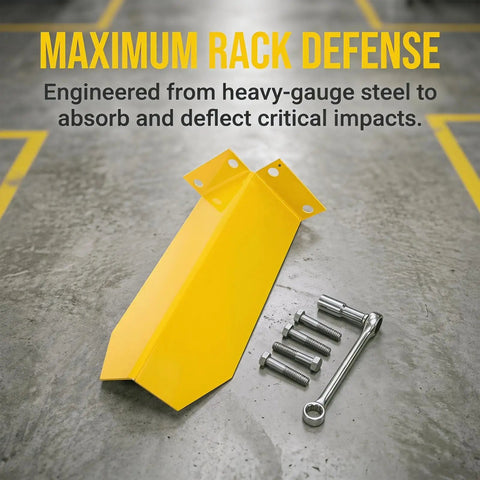 Heavy Duty Steel Pallet Rack Guard With Double Sided Upright Impact Shield For Warehouse Forklift Smash Protection Storage Column Bumpers And Rack Leg Armor