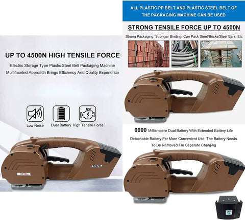 Heavy Duty Automatic Electric Strapping Gun For Pp Pet Strap Bundling Fast Seal Kit With Killer Dual Battery Pack close-up view