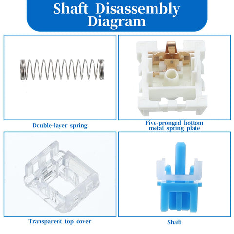 Blue Clicky 3 Pin Mechanical Keyboard Switches Set For Gaming Keyboards, Dustproof 45 Pack, 50gf Actuation, 2.2mm Point, 4mm Travel, Crisp Tactile Feedback, Replacement Keys For Fast Typing And Gaming - shaft disassembly diagram