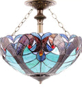 Green Liaison Tiffany Style Stained Glass Ceiling Light Fixture Semi Flush Mount Lamp With 16 Inch Shade And 15 Inch Height