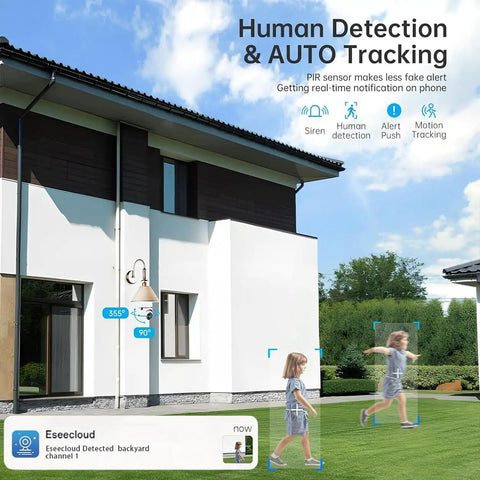 Top Tier 5G And 24G Dual Band Wifi Light Bulb Security Camera For Outdoor Home Surveillance showing human detection and tracking.