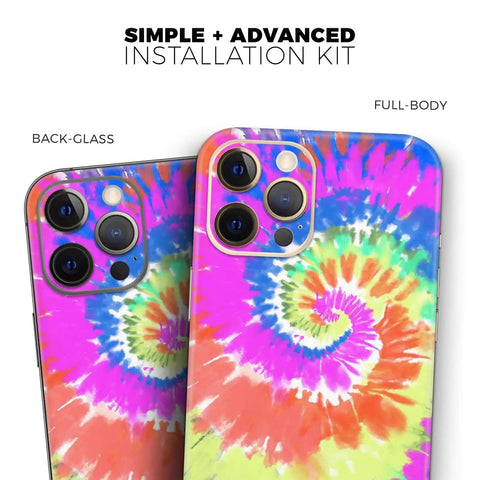 Full Body Skin Wrap Kit For iPhone 11 Spiral Tie Dye V1 Dope Bubble Free Application showing colorful design on phone