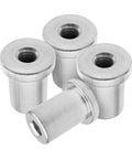 4 Piece Heavy Duty 1/2 20 Extended Thread Weld On Nuts 1 Inch OD Stepped Bung Female Steel Chassis Mount showing threaded design.