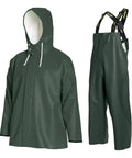 Pro-Grade 0.70mm PVC Fishing Rain Suit Jacket And Bib Pants Set For Commercial Anglers Brigg 44 Industry Grade Heavy-Duty Waterproof Gear In Dark Green X-Large All-Weather Protection For Long Shifts, front view