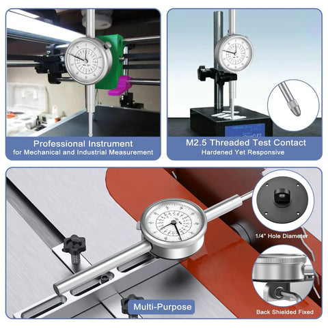 2 Inch Dial Indicator With 0.001 Inch Graduation, Ultra Precise Machining Gauge For Lathe Use on CNC Machine and Table Saw