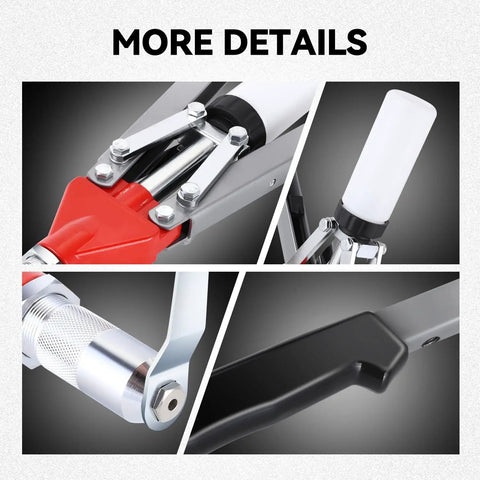 Close-up details of 21 Inch Hand Rivet Nut Tool Set With 5 Guide Nozzles, showing chrome-plated stainless steel components.