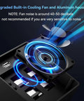 Super Solid Four Bay Hard Drive Enclosure With Built In Cooling Fan For 2.5 And 3.5 Inch Sata Ssd Or Hdd, showing cooling fan and aluminum housing.