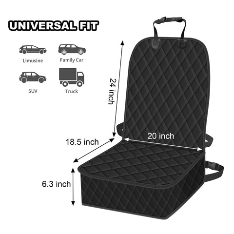 Diagram showing dimensions of 2 Pack Front Seat Cover For Dogs Waterproof Pet Car Seat Protector Nonslip Scratch Proof Dog Seat Cover For Cars Trucks And SUVs Fits Most Vehicles Keeps Seats Clean And Safe