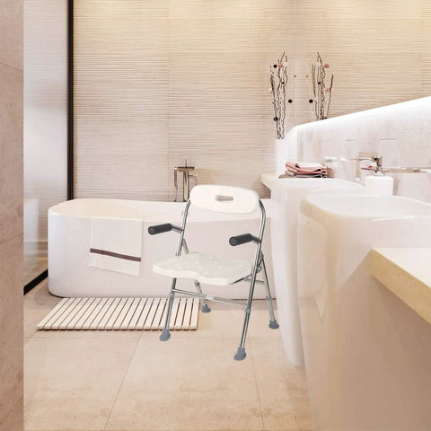Easy Fold Shower Chair For Seniors And Disabled, Adjustable Height Bath Seat With Grab Handle in modern bathroom