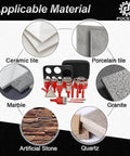 Diamond core drill bit set for porcelain and ceramic tile; red 13-piece kit with case.