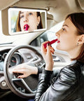 Woman applying lipstick using Sun Visor Vanity Mirror With 60 LEDs And 3 Light Modes, Rechargeable Dimmable Touch Screen Travel Makeup Mirror