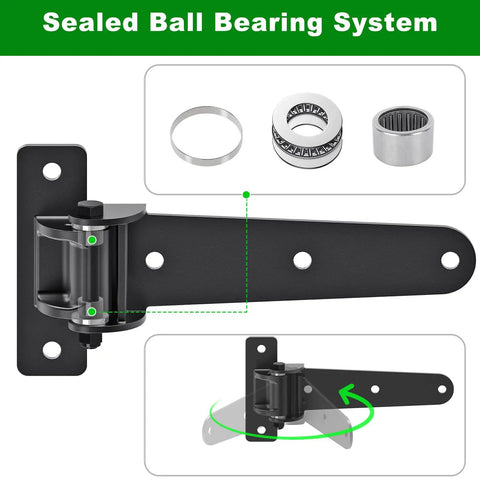 Beefy Heavy Duty Gate Hinges 1000 Lbs Per Pair, 13 Inch Strap Hinges With Ball Bearings, 6mm Carbon Steel, black hinge detail