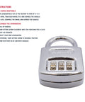 All Weather Chrome 3 Dial Combination Padlock With Resettable Lock displayed with instructions