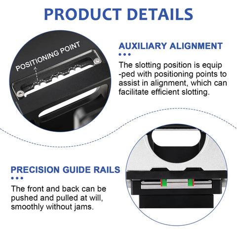 Details of auxiliary alignment and precision guide rails on 2-In-1 Invisible Fastener Slotting Bracket And Router Mortising Jig For Mortise And Tenon Work, Slotting Locator For Woodworking Furniture Splicing, Designed For 65mm Diameter Routers.