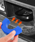 Applying blue silicone cover on Chevy Silverado tow hook, Blue Front Tow Hook Covers Set Of 2 For 2007 To 2024 Chevy Silverado 1500 Hitch Cover Front Tow Hooks Custom Car Accessories Dope Durable Caps Easy Install Weather Resistant Finish.