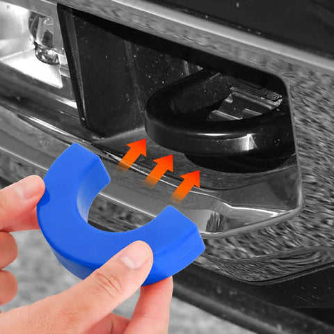 Applying blue silicone cover on Chevy Silverado tow hook, Blue Front Tow Hook Covers Set Of 2 For 2007 To 2024 Chevy Silverado 1500 Hitch Cover Front Tow Hooks Custom Car Accessories Dope Durable Caps Easy Install Weather Resistant Finish.