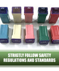 Tough As Nails Square Blade Fuse Assortment Kit With 20A To 60A Specs in various colors for automotive electrical repair.