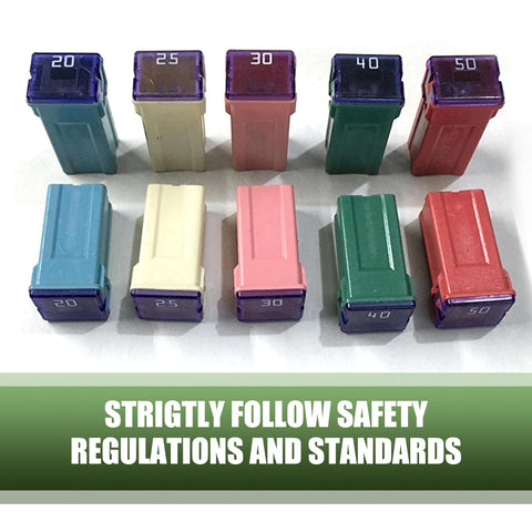 Tough As Nails Square Blade Fuse Assortment Kit With 20A To 60A Specs in various colors for automotive electrical repair.