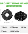 7 Speed Bike Cassette CS-HG200 12-28T Sprocket For Mountain And Folding Bikes With Anti Chain Drop Design shown in dimensions
