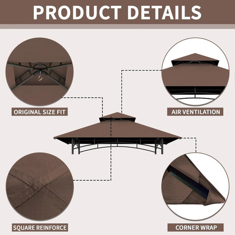 5x8 Ft Grill Gazebo Replacement Cover All Weather Waterproof Brown Canopy Top Fits L GG001PST F L GG001PST H L GG001PST F2 Models