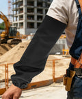 Heavy Duty Fireproof Welding Sleeves Heat Resistant Arm Guards Tough As Nails worn by worker at construction site