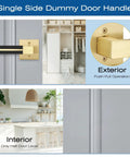 Gold Dummy Door Handles With Black Leather 2 Pack For Pantry And French Doors No Lock Function No Latch Or Key Pull Or Push Style One Sided Surface Mount Hardware No Fuss, exterior view