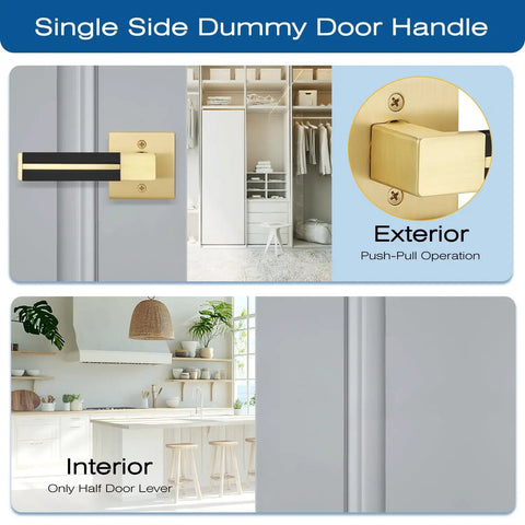 Gold Dummy Door Handles With Black Leather 2 Pack For Pantry And French Doors No Lock Function No Latch Or Key Pull Or Push Style One Sided Surface Mount Hardware No Fuss, exterior view