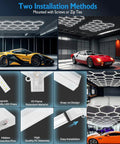 Hexagon Led Garage Light Set With 15 Hex Honeycomb Panels, 68800 Lumens, 6000K Daylight Ceiling Shop Light for Garage