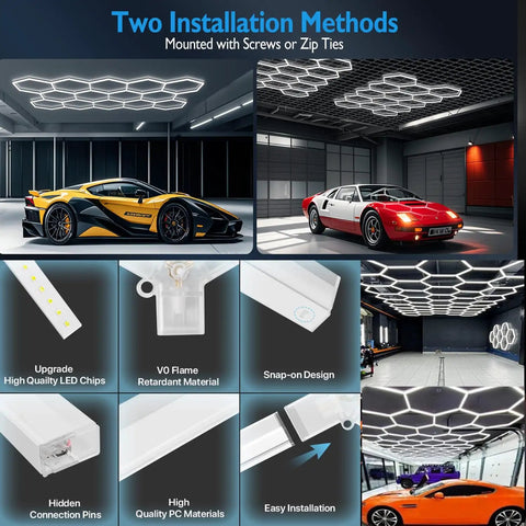 Hexagon Led Garage Light Set With 15 Hex Honeycomb Panels, 68800 Lumens, 6000K Daylight Ceiling Shop Light for Garage