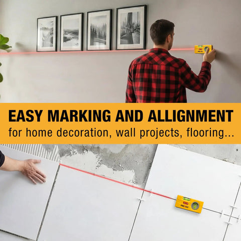 Slick Little Laser Level Tool With LED Illumination, 30 Ft Range, Pocket Sized Magnetic Spirit Level For 90 Degree And 180 Degree Angles, One Hand Use, Lightweight ABS Housing For Clear Visibility In Low Light, measuring wall and tile alignment
