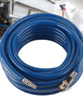 Flexible Blue PVC Pneumatic Air Hose Heavy Duty For Compressors With One Quarter Inch Mnpt Quick Connector 9.5 mm 15 Meter 3 Layer High Pressure 20 Bar Anti Kink No BS Stuff That Really Works Well On Site Today coiled with fittings