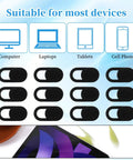 50 Pack Ultra Slim Webcam Covers Universal Laptop Phone Tablet Camera Slider Blocker displayed for various devices.