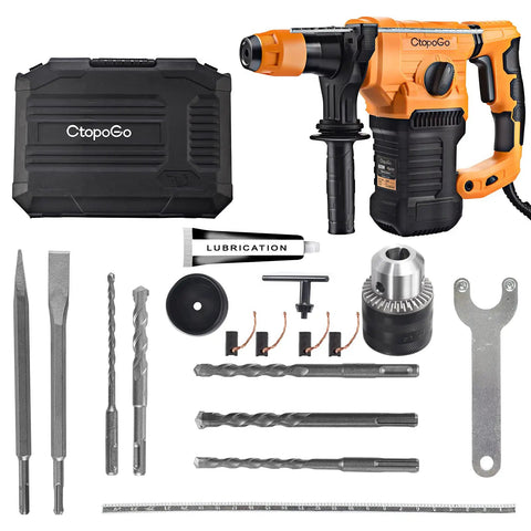 Heavy Duty 1-1/4 Inch SDS-Plus Rotary Hammer Drill With 12.5 Amp Motor Four Functions includes accessories and carrying case