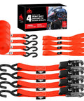 Heavy Duty Ratchet Tie Down Straps Set, 1500 Lb Break Strength, 1 Inch By 15 Foot Cargo Straps with padded grips and hooks.
